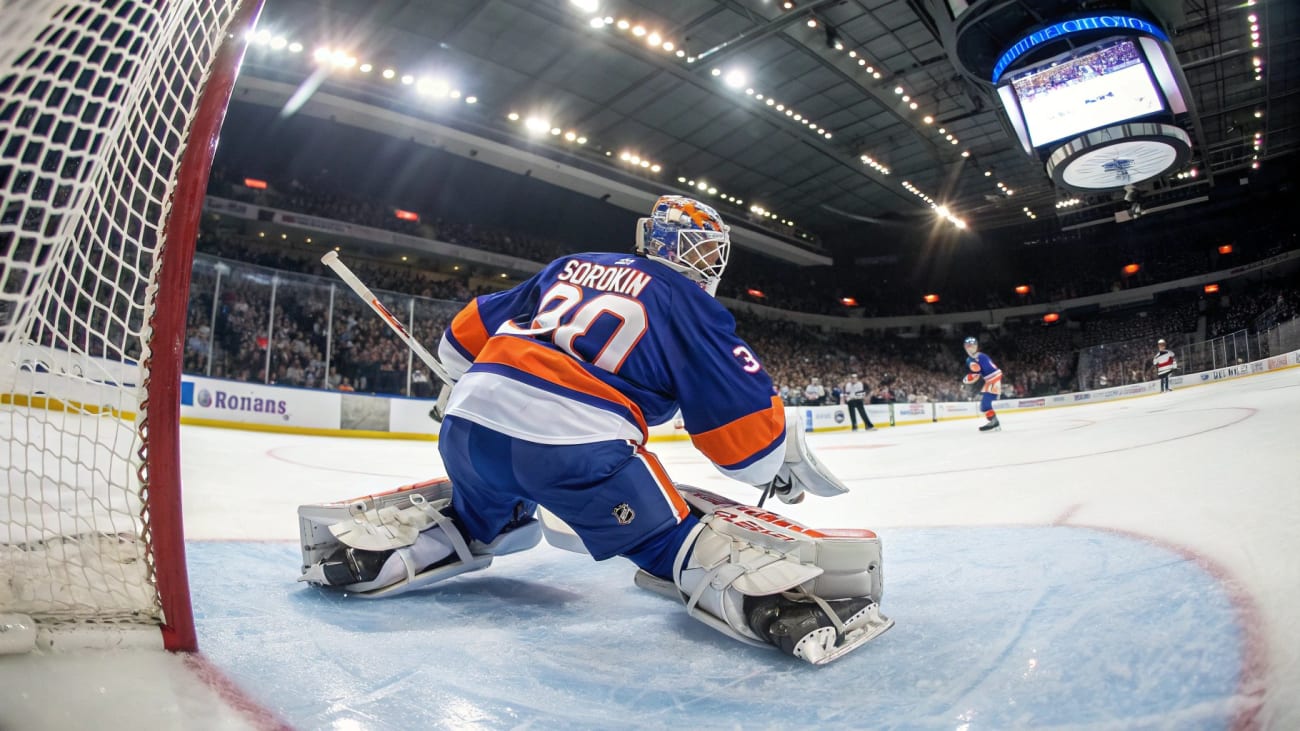 Le gardien des New York Islanders devant sa cage, à l'UBS Arena
